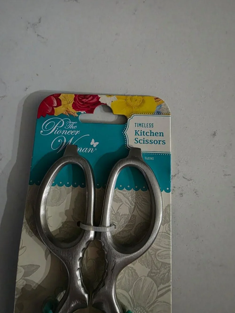 New The Pioneer Woman Stainless Steel Kitchen Scissors Blade Cover Silver Teal